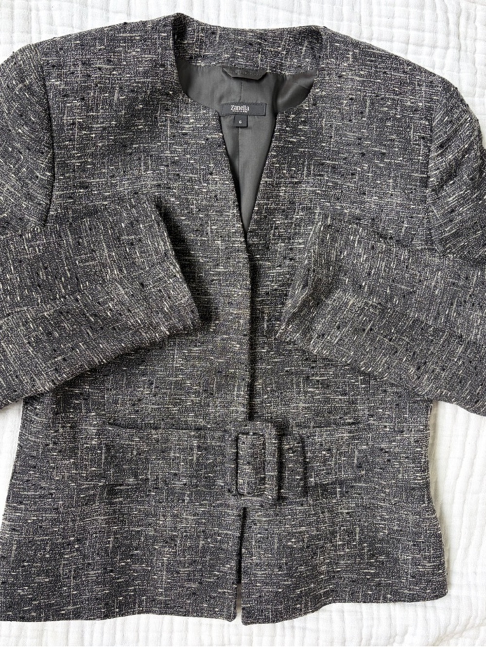 Zanella Dawn Blazer Italy Wool Blend Belted Jacket Gray Size 6